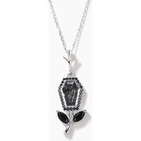 Coffin Cut Natural Black Rutilated Quartzt Black Floral Leaf Pendant