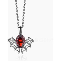Coffin Cut Natural Garnet Pendant Black Red Gemstone Gothic Bat Necklace