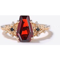 Vampaire Themed Nature Inspired Coffin Shaped Natural Garnet Ring Women