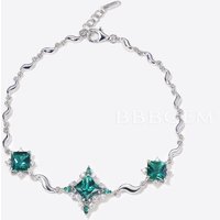 Princess Cut Green Emerald Wavy Bracelet Diamond Halo Wedding Bracelet