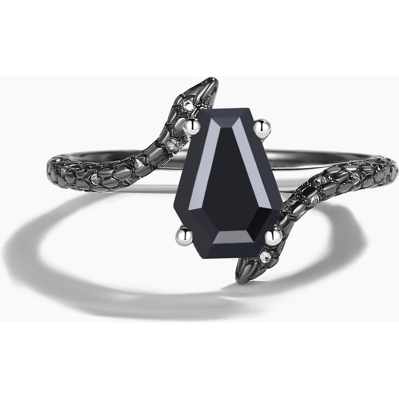 Coffin Cut Natural Black Onyx Solitaire Gothic Snake Wedding Ring for Women — Wedding Jewelry