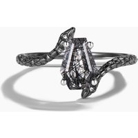 Coffin Cut Natural Black Rutilated Quartz Gothic Snake Wedding Ring — Wedding Jewelry