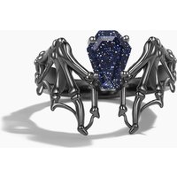 Gothic Coffin Skull Bat Black Wedding Ring Galaxy Sandstone Solitaire Ring — Wedding Jewelry
