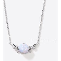 Round Cut White Opal Pendant Leaf Nature Inspired Solitaire Necklace
