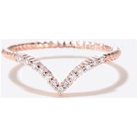 V Curved Diamond Wedding Ring Twisted Half Eternity Matching Band — Wedding Jewelry