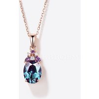 Oval Cut Color-change Alexandrite Pendant Amethyst Cluster Necklace