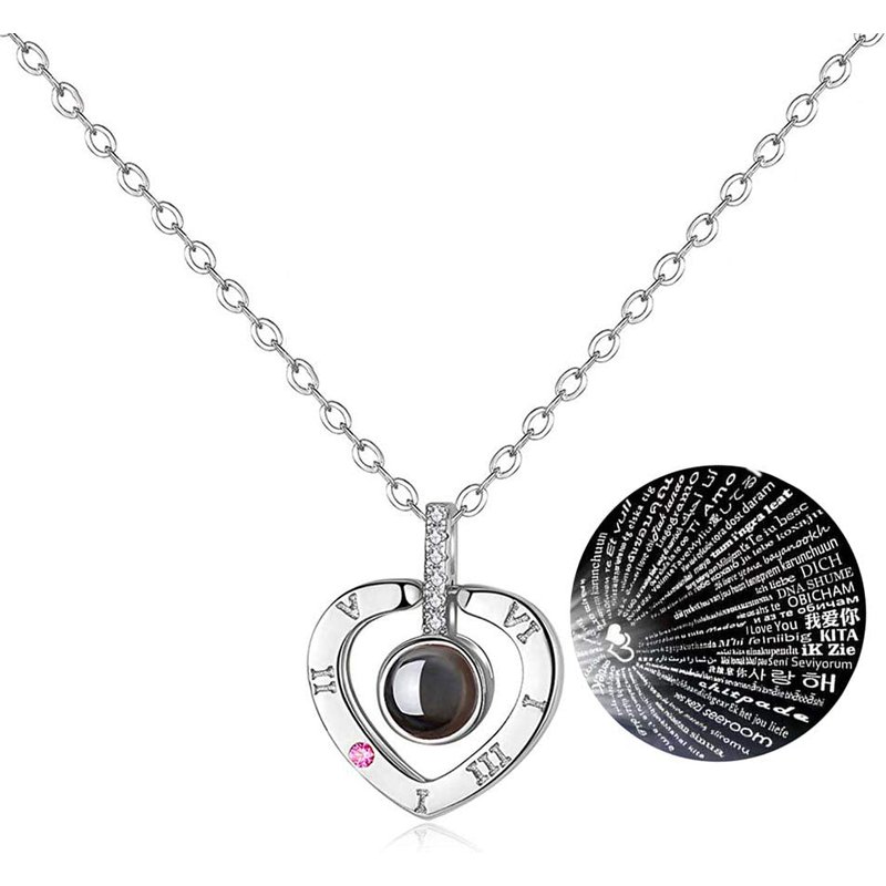 BBBGEM Collier de projection Nano 100 langues Je t'aime — Collier Argent Femme