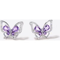 Teardrop Natural Amethyst Stud Earrings Unique Diamond Butterfly Earrings — Stud Earrings