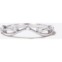 V Curved Diamond Wedding Ring Twisted Vine Matching Nesting Band — Wedding Jewelry