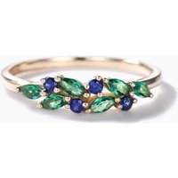 Bague de mariage vintage en or jaune avec émeraude et saphir