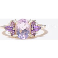 Oval Cut Lavender Amethyst Engagement Ring Cluster Amethyst Ring — Engagement Rings