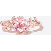 Round Padparadscha Sapphire Ring Pink Sapphire Floral Engagement Ring