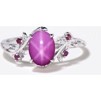 Oval Pink Star Sapphire Engagement Ring Twig Leaf Lindy Pink Star Ring