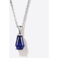 Coffin Cut Blue Sapphire Necklace 14k White Gold Wedding Pendant