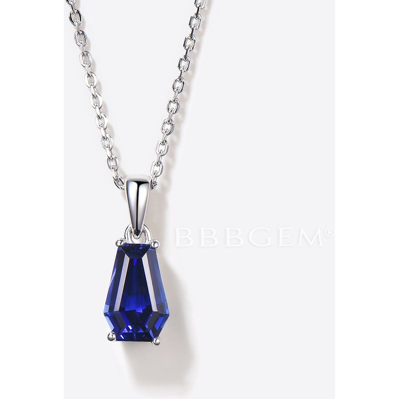 Collier Pendentif en Saphir Bleu Coffin Cut en Or Blanc 14k — Collier pendentif