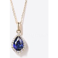 Pear Shaped Blue Sapphire Necklace 14k Gold Halo Diamond Charm Pendant