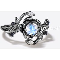 Bague de fiançailles florale en pierre de lune naturelle avec accents de diamant