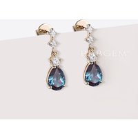 Pear Shaped Alexandrite Dangle Earrings Color-Change Drop Earrings — Stud Earrings