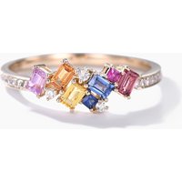 Multi Color Rainbow Cluster Sapphire Diamond Gold Wedding Rings For Women