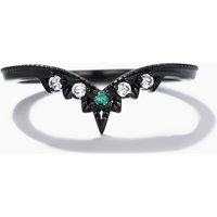 Emerald and Diamond Black Gold Wedding Ring V Chevron Band — Wedding Jewelry