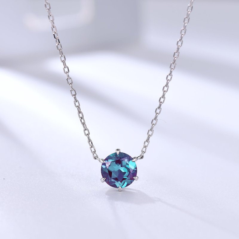 Round Alexandrite Solitaire Pendant Minimalist Necklace — Pendant Necklace