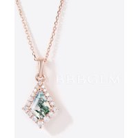 Collier en Agate Mousse Naturelle avec Pendentif en Diamant en Coupe Cerf-volant — Collier pendentif