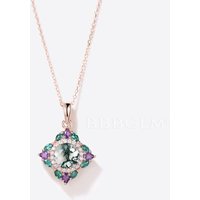 Round Cut Green Moss Agate Necklace Snowdrift Halo Emerald Pendant
