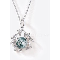 Vine Wrap Necklace 7mm Round Natural Moss Agate Bridal Pendant Necklace — Pendant Necklace