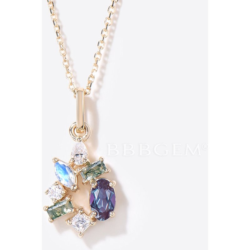 Collier Multi-Pierre Alexandrite Moissanite — Collier Argent Femme