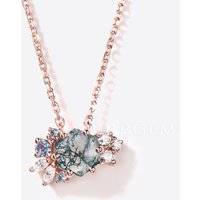 Collier Pendentif en Agate Mousse Découpé en Hexagone avec Diamant — Collier pendentif
