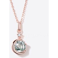 Moon Star Moss Agate Pendant Rose Gold Round Green Moss Charm Necklace