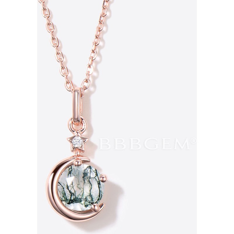Collier Pendentif BBBGEM en Agate Mousse Étoile de Lune en Or Rose — Collier pendentif