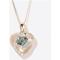 Collier en Agate Mousse en Forme de Cœur avec Pendentif Moissanite — Collier pendentif