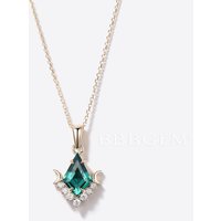 Solid 14k Gold Moon Necklace Kite Cut Green Emerald Wedding Necklace