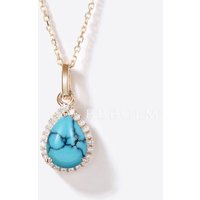 Teardrop Natural Turquoise Necklace 14K Gold Halo Diamond Pendant