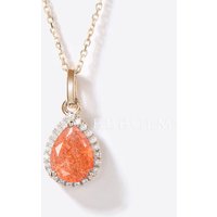Pear Shaped Sunstone Necklace 14k Gold Diamond Halo Wedding Pendant