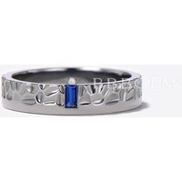 Baguette Cut Sapphire Band White Gold Hammered Mens Wedding Band