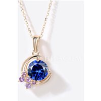 Moon Design 5mm Round Blue Sapphire Pendant Cluster Amethyst Necklace
