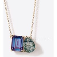 Collier en Alexandrite Taille Émeraude et Agate Mousse