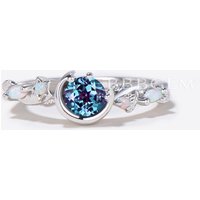 Sterling Silver Moon Star Ring Alexandrite Opal Wedding Ring — Wedding Jewelry