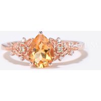 Bague de fiançailles en Citrine en or rose avec design floral