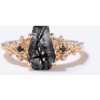Bague de fiançailles en quartz rutile noir en forme de cercueil