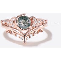 Bague de fiançailles en agate mousse avec accents de moissanite et diamant