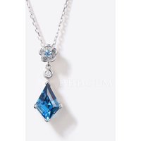 Kite Cut London Blue Topaz Wedding Necklace Silver Floral Pendant