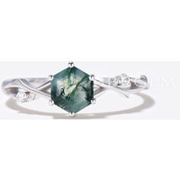 Bague de fiançailles en agate mousse Moissanite à tige torsadée