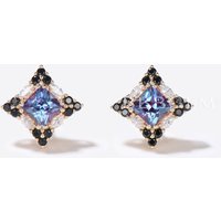 Boucles d'oreilles en Alexandrite taille princesse avec Moissanite — Boucles D'oreilles