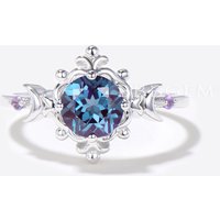 Bague de fiançailles en filigrane avec Alexandrite et accents d'Améthyste