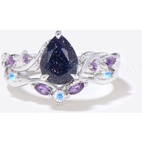 Bague de fiançailles en pierre de sable bleue en forme de poire