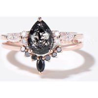 Bague de fiançailles en quartz rutile noir avec moissanite et spinelle