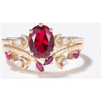 Ensemble de Bague de Fiançailles en Rubis en Forme de Lune Croissante